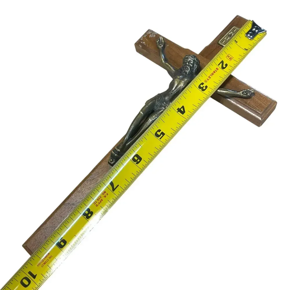 Vintage Wood Wall Crucifix Brass Corpus Jesus Cross INRI 10